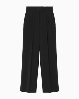 Triacetate Polyester High Waisted Wide Trousers - black