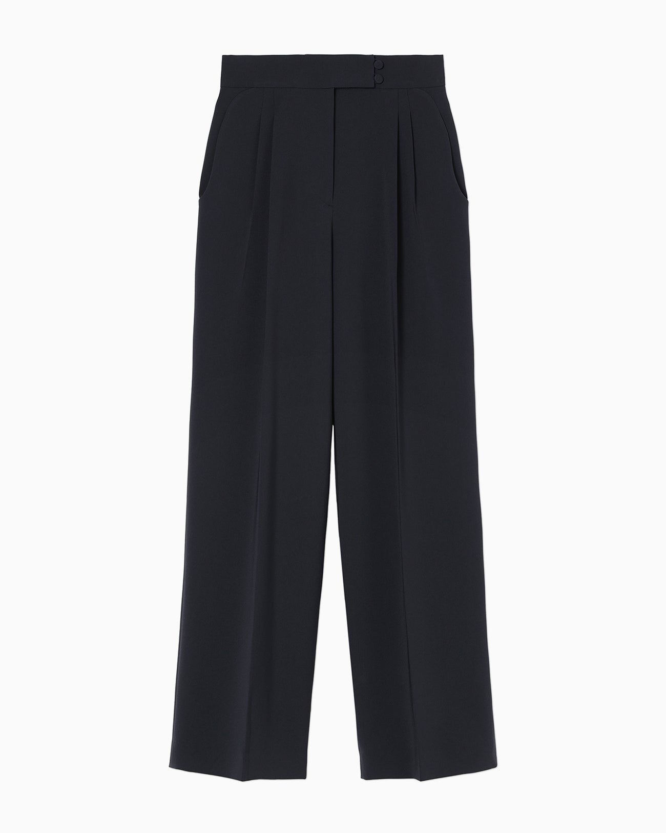 RIKO　黒　38 Triacetate Polyester High Waisted Wide Trousers - navy - Mame