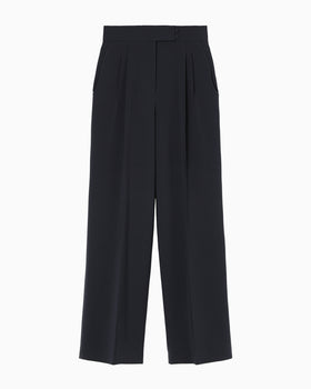 Triacetate Polyester High Waisted Wide Trousers - navy