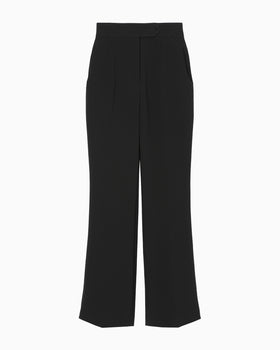 Triacetate Polyester High Waisted Center Creased Suit Trousers - black