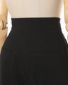 Triacetate Polyester High Waisted Center Creased Suit Trousers - black