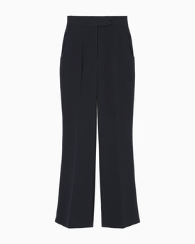 Triacetate Polyester High Waisted Center Creased Suit Trousers - navy