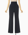Triacetate Polyester High Waisted Center Creased Suit Trousers - navy