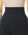 Triacetate Polyester High Waisted Center Creased Suit Trousers - navy