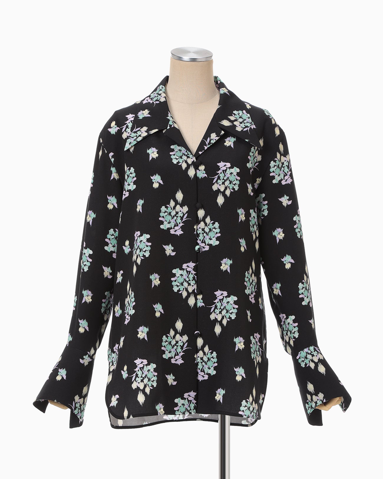 Floral Motif Printed Shirt - black - Mame Kurogouchi