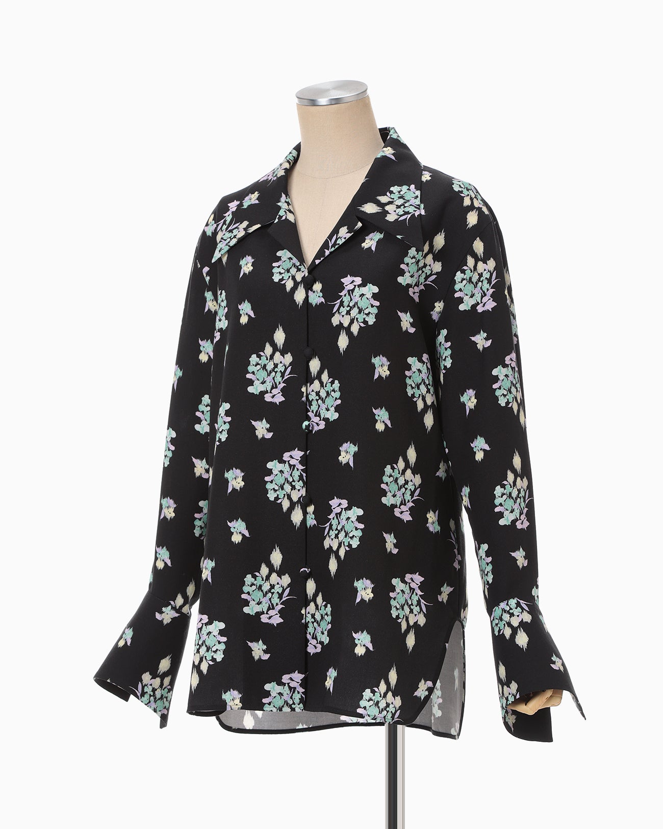 Floral Motif Printed Shirt - black - Mame Kurogouchi