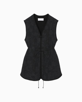 Raised Jacquard Frog Button Vest - black