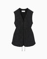 Raised Jacquard Frog Button Vest - black