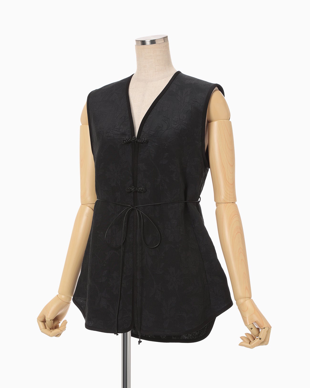 Raised Jacquard Frog Button Vest - black - Mame Kurogouchi