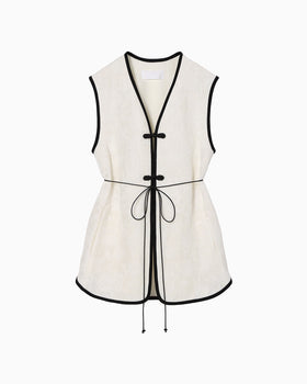 Raised Jacquard Frog Button Vest - ecru