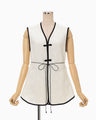 Raised Jacquard Frog Button Vest - ecru
