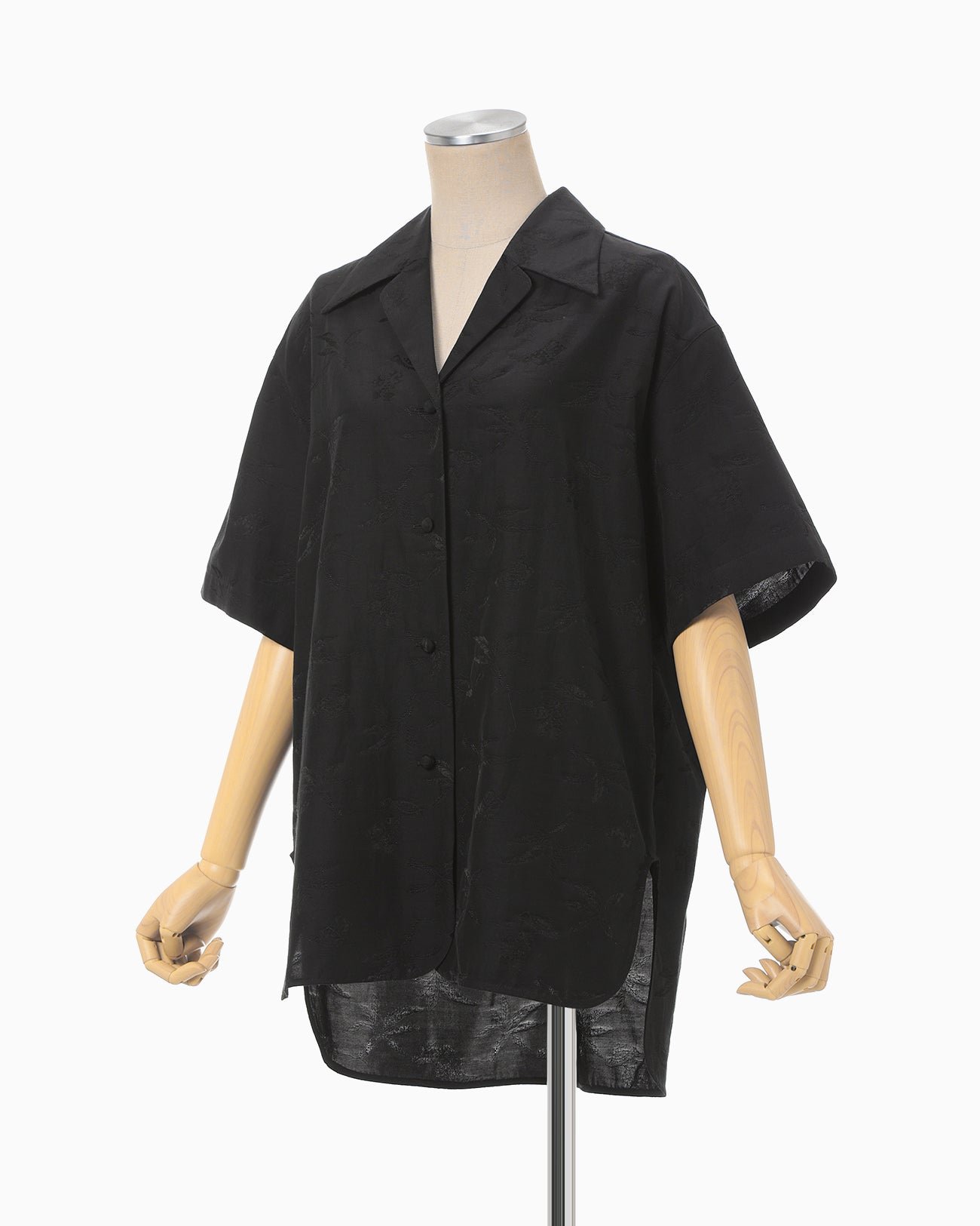Karako Jacquard Open Collar Shirt - black - Mame Kurogouchi