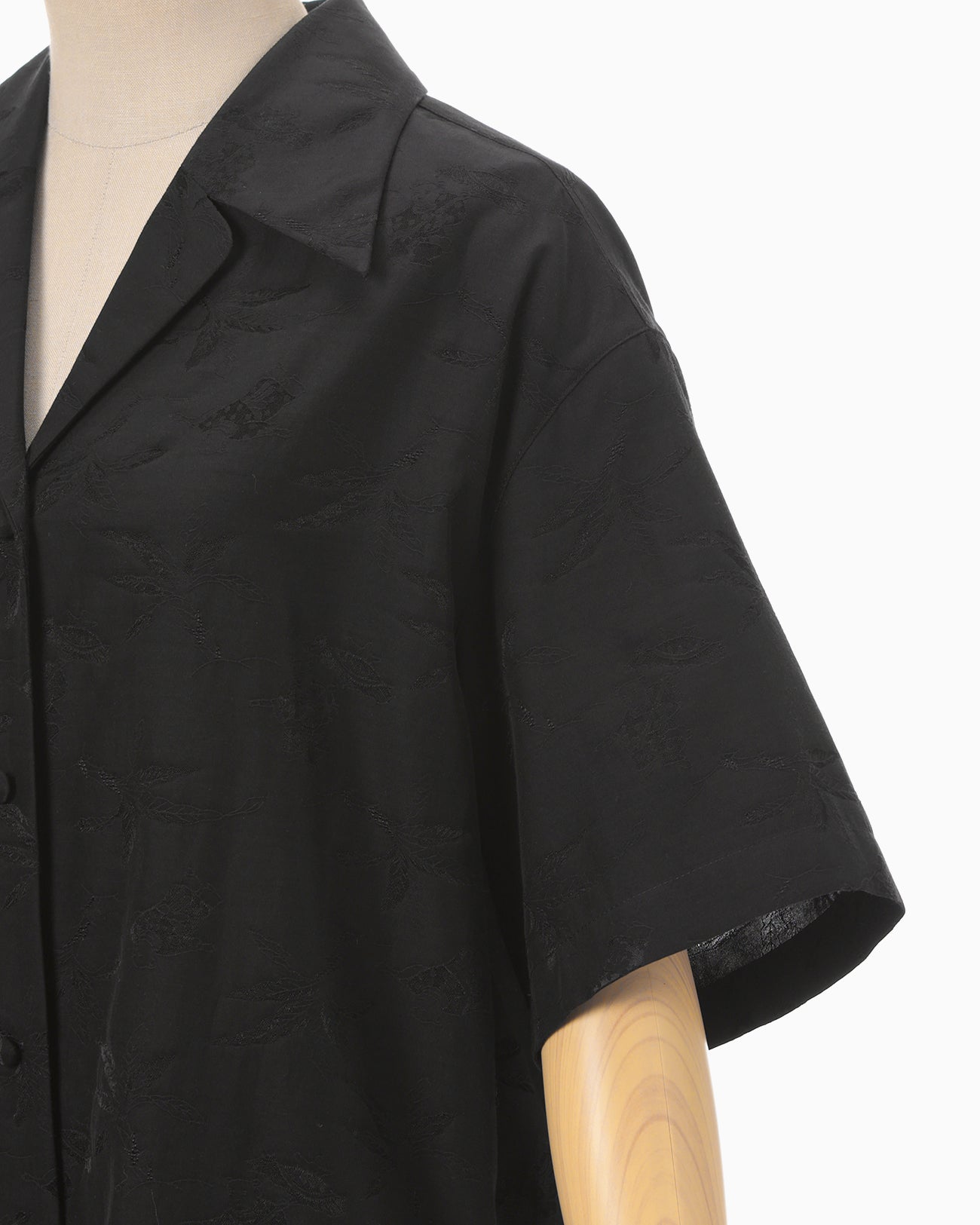 Karako Jacquard Open Collar Shirt - black - Mame Kurogouchi