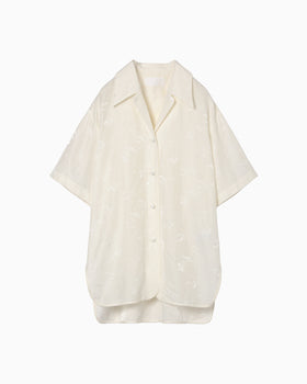 Karako Jacquard Open Collar Shirt - ecru
