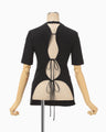 Floral Jacquard Open Back Top - black