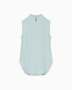 Puffed Floral Jacquard Sleeveless Top - blue