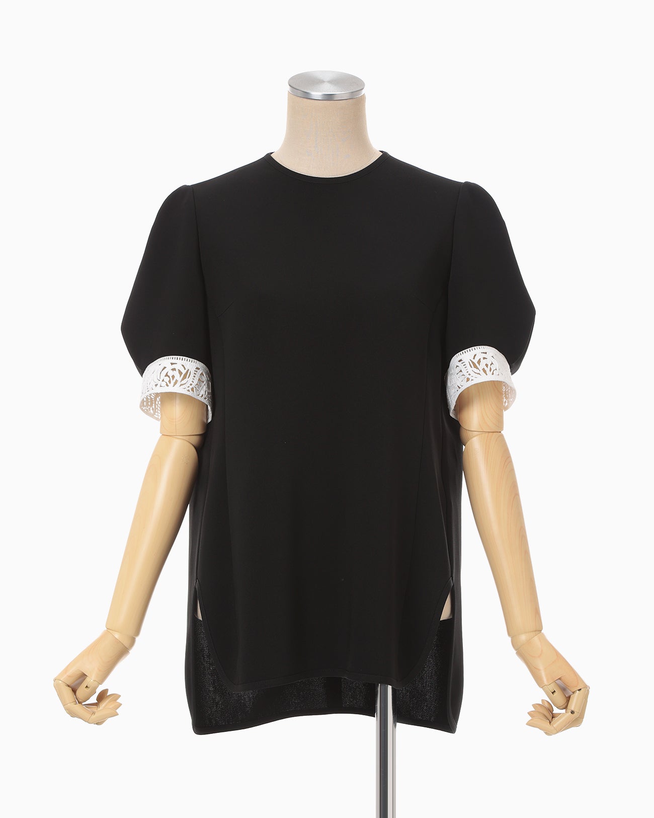 Triacetate Polyester Embroidered Short Sleeve Top - black - Mame