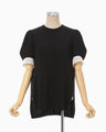 Triacetate Polyester Embroidered Short Sleeve Top - black