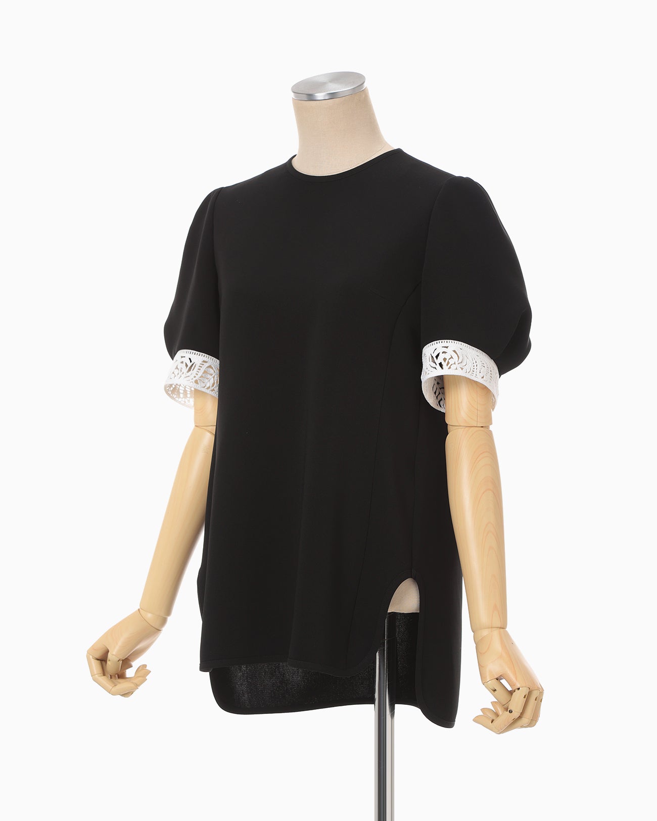 Triacetate Polyester Embroidered Short Sleeve Top - black - Mame
