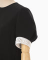 Triacetate Polyester Embroidered Short Sleeve Top - black