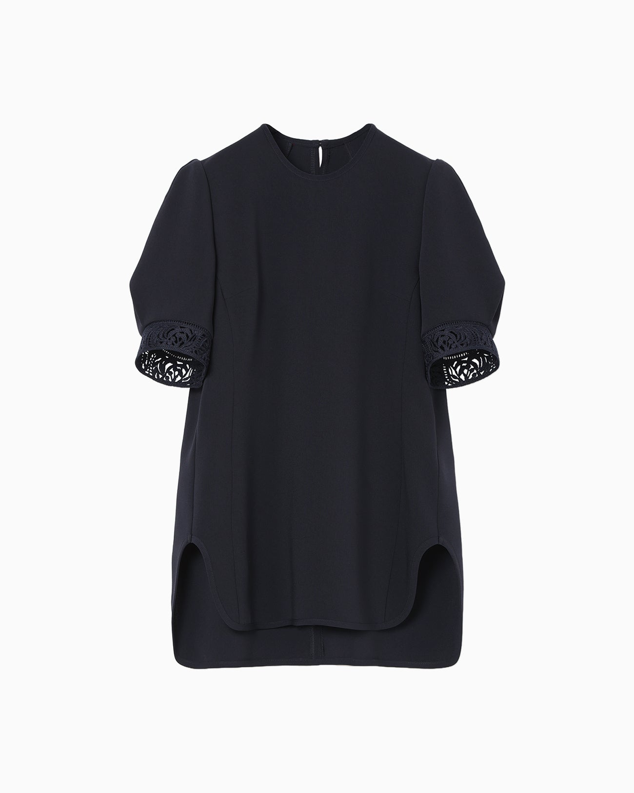 Triacetate Polyester Embroidered Short Sleeve Top - navy - Mame