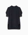 Triacetate Polyester Embroidered Short Sleeve Top - navy
