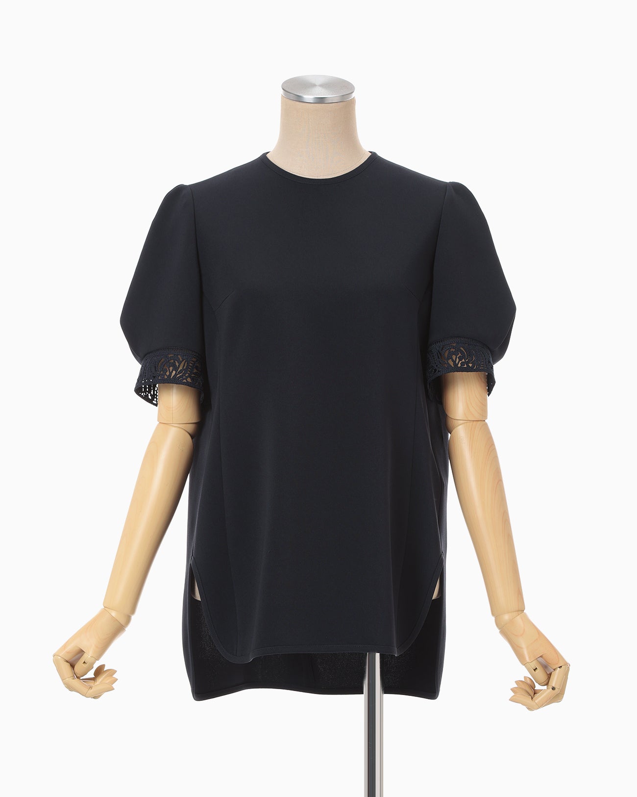 Triacetate Polyester Embroidered Short Sleeve Top - navy - Mame
