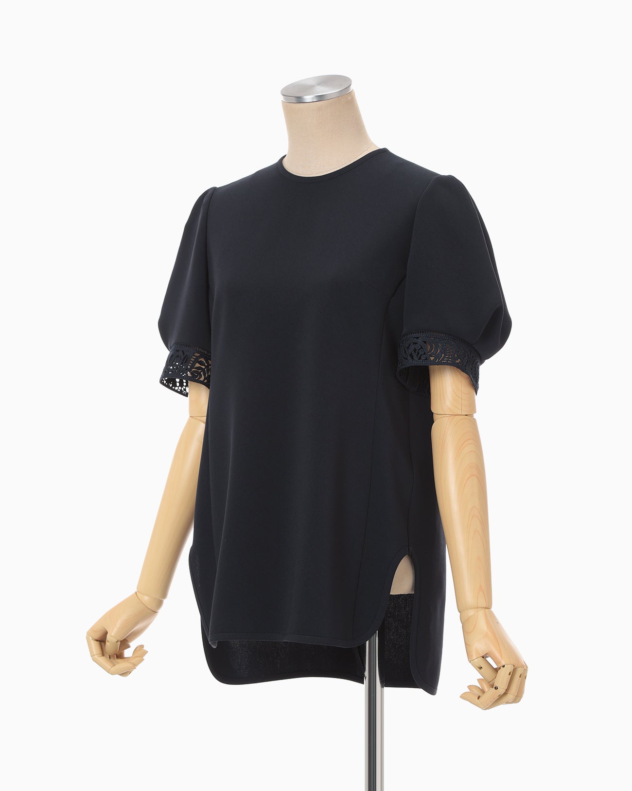 Triacetate Polyester Embroidered Short Sleeve Top - navy - Mame