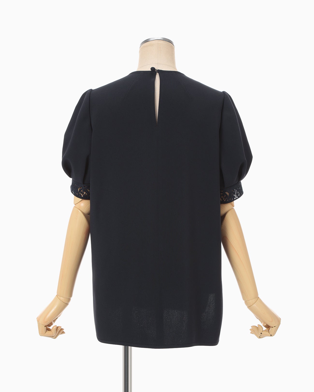 Triacetate Polyester Embroidered Short Sleeve Top - navy - Mame
