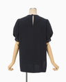 Triacetate Polyester Embroidered Short Sleeve Top - navy
