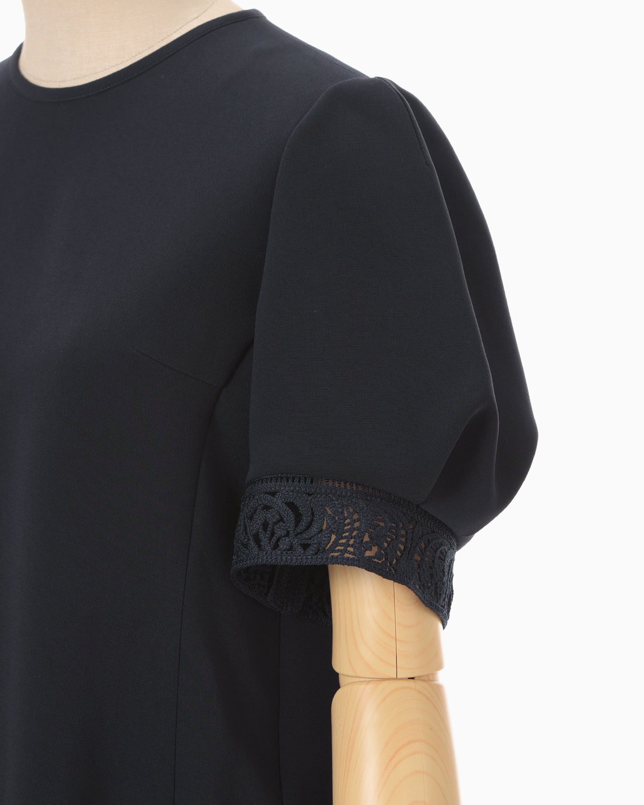 Triacetate Polyester Embroidered Short Sleeve Top - navy - Mame 