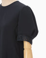 Triacetate Polyester Embroidered Short Sleeve Top - navy
