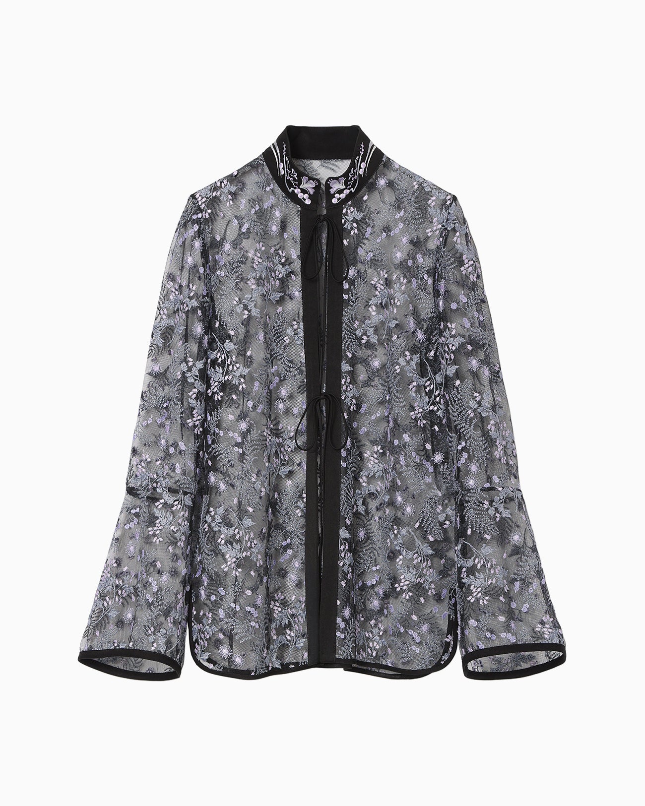 Tulle Lace Stand Collar Shirt - black - Mame Kurogouchi
