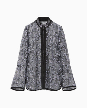 Tulle Lace Stand Collar Shirt - black