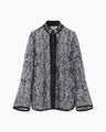 Tulle Lace Stand Collar Shirt - black