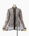 Tulle Lace Stand Collar Shirt - black