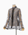 Tulle Lace Stand Collar Shirt - black