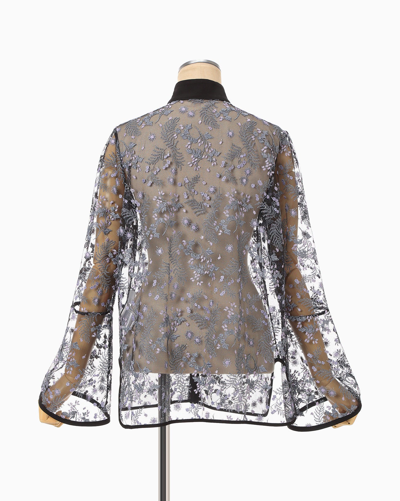 Tulle Lace Stand Collar Shirt - black - Mame Kurogouchi