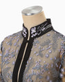 Tulle Lace Stand Collar Shirt - black