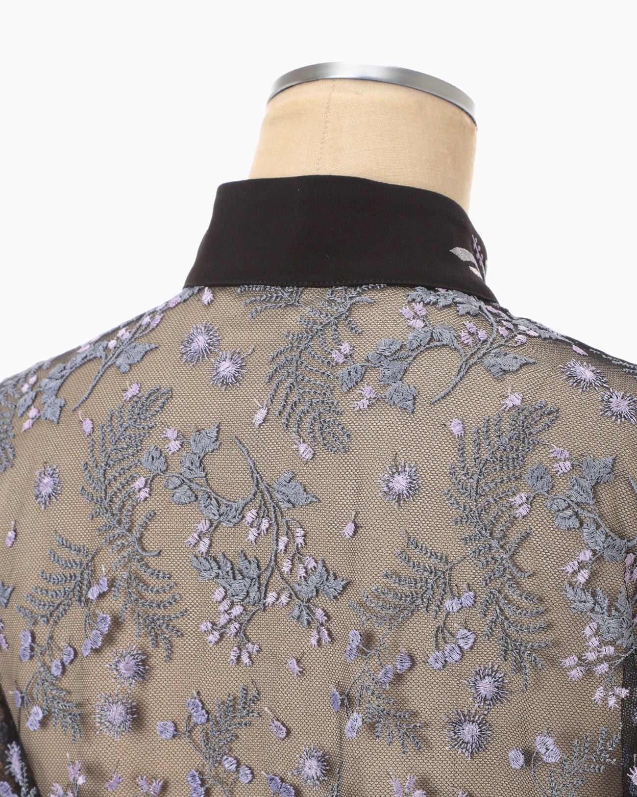 Tulle Lace Stand Collar Shirt - black - Mame Kurogouchi