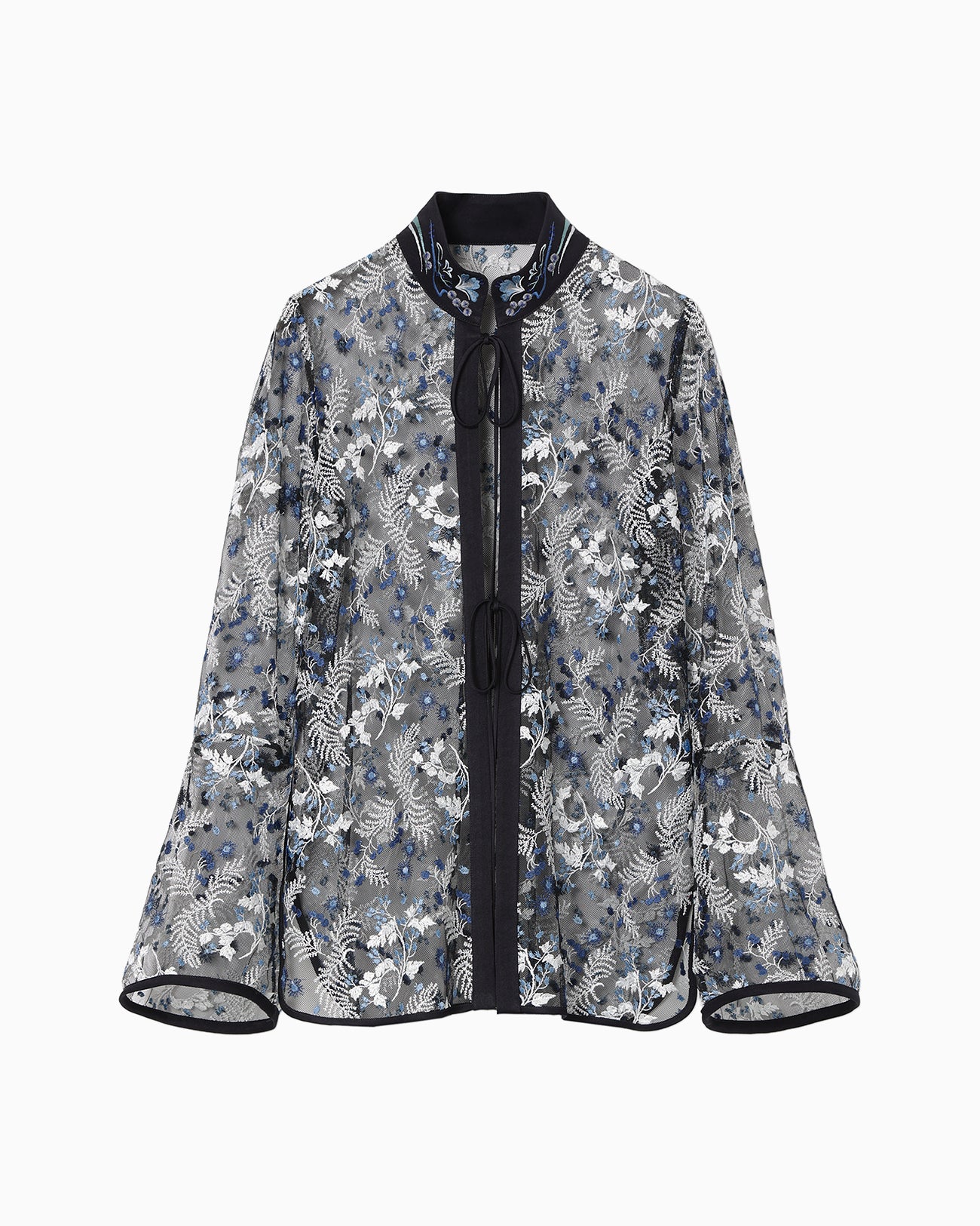 Tulle Lace Stand Collar Shirt - navy - Mame Kurogouchi