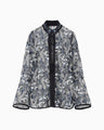 Tulle Lace Stand Collar Shirt - navy