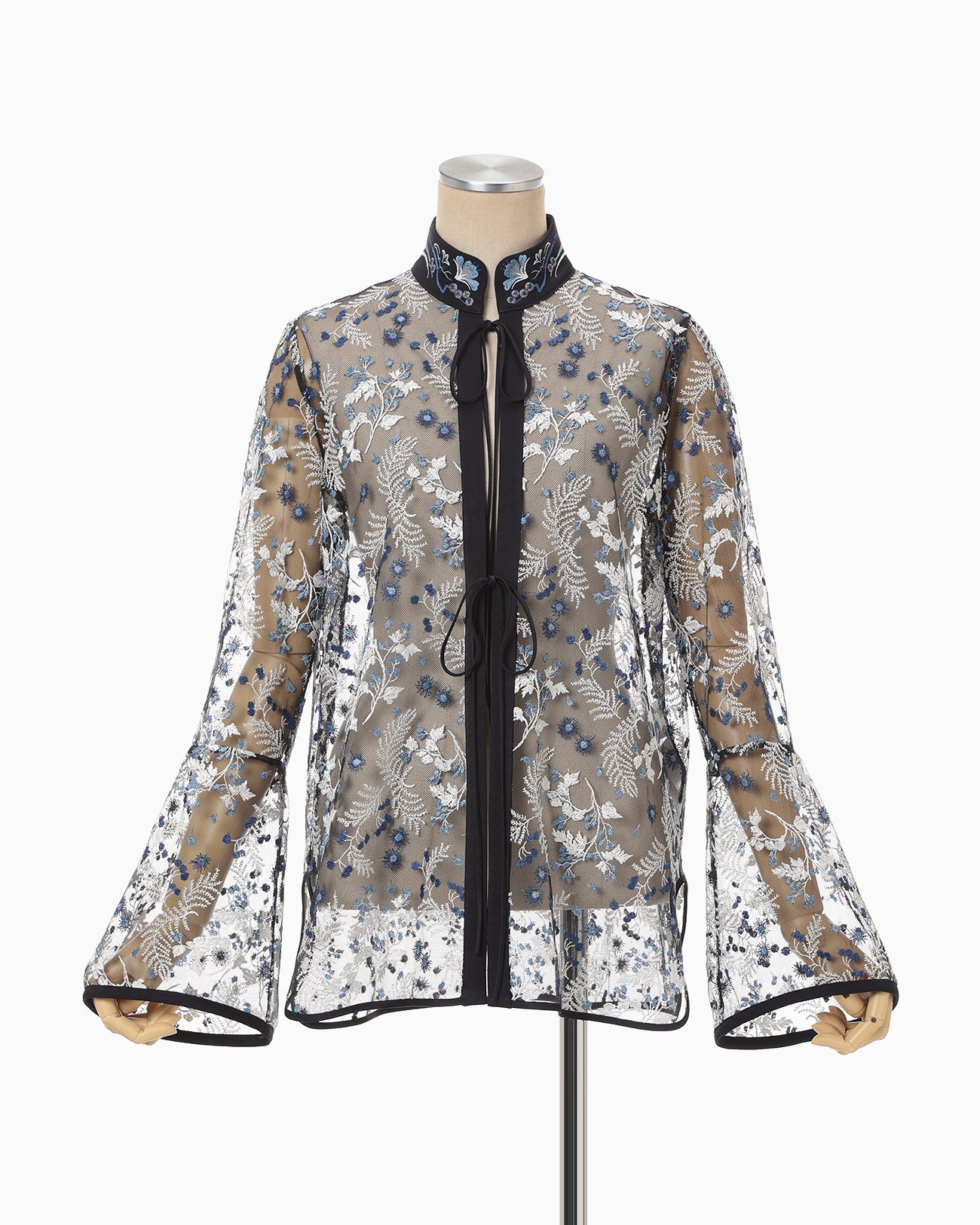 Tulle Lace Stand Collar Shirt - navy - Mame Kurogouchi
