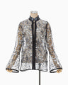 Tulle Lace Stand Collar Shirt - navy