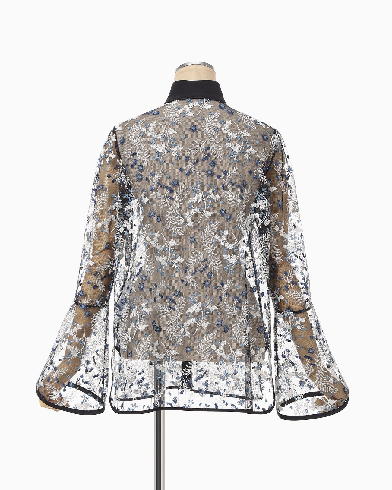Tulle Lace Stand Collar Shirt - navy - Mame Kurogouchi