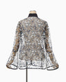 Tulle Lace Stand Collar Shirt - navy