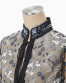 Tulle Lace Stand Collar Shirt - navy