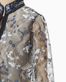 Tulle Lace Stand Collar Shirt - navy