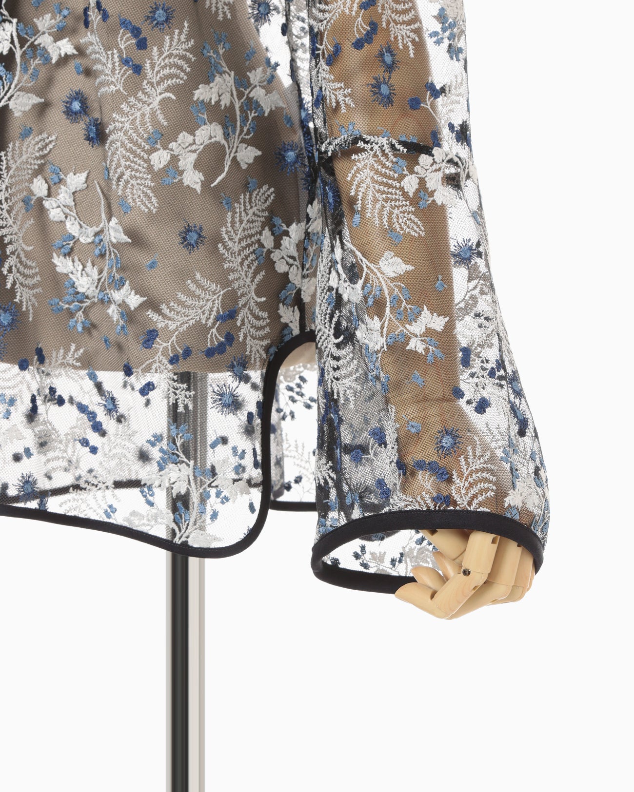 Tulle Lace Stand Collar Shirt - navy - Mame Kurogouchi
