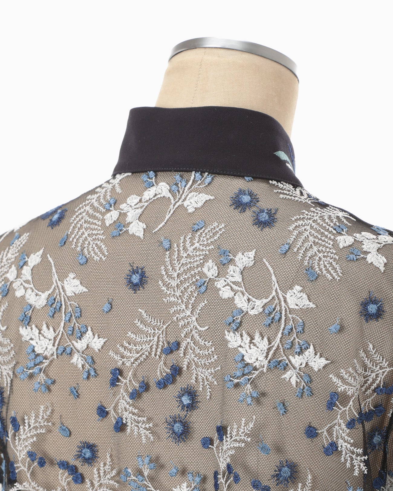 Tulle Lace Stand Collar Shirt - navy - Mame Kurogouchi